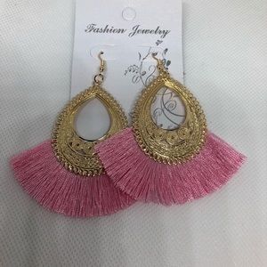 Pink Fan Tassel Fringe Earrings ✨Free Hoops Gift✨